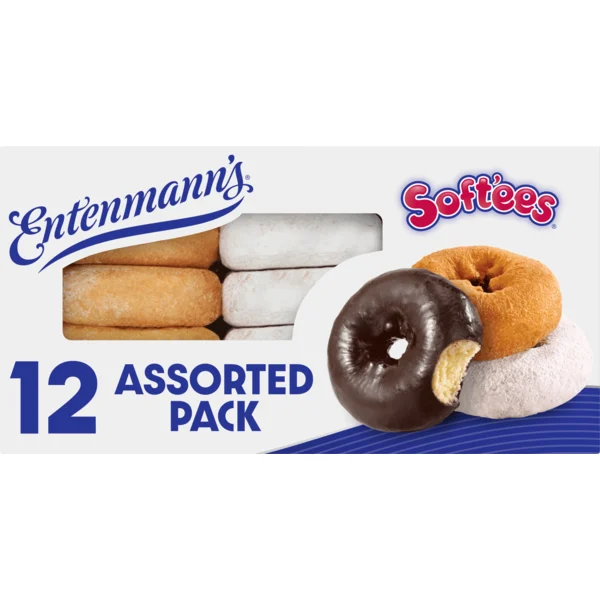 Entenmann's Soft'ees, 12 ct, Plain, Powdered Sugar, Chocolate Frosted, Donuts, 20.5 oz