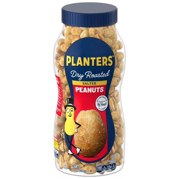 Planters Salted Dry Roasted Peanuts, Party Snacks, Plant Based Protein 16oz (1 Jar)