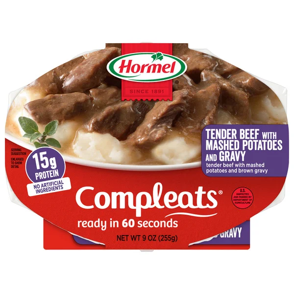 Hormel COMPLEATS Tender Beef Tips with Mashed Potatoes & Gravy, 9 Ounce