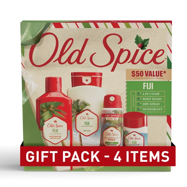 Old Spice Gift Pack for men, Fiji, 24/7 Holiday Freshness, 4-pack