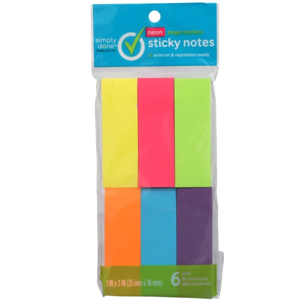 Simply Done Sticky Notes Page Markers, Neon