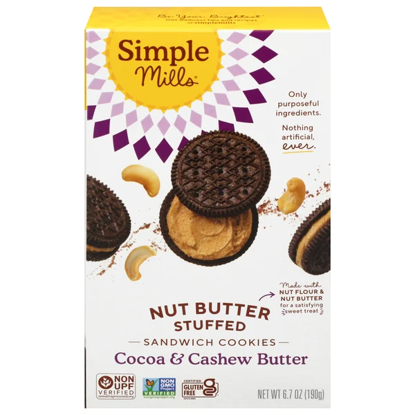 Simple Mills Nut Butter Stuffed Sandwich Cookies, Cocoa Cashew Creme