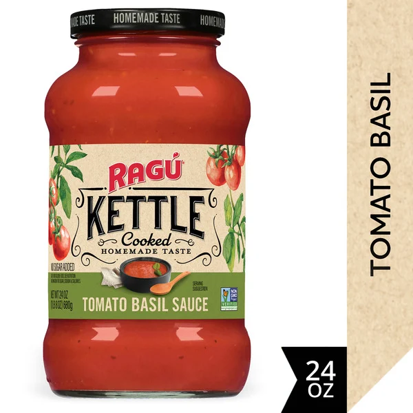 Ragu Kettle Cooked Tomato Basil Pasta Sauce, Slow-Simmered Ingredients, 24 oz.