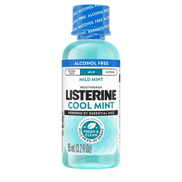 Listerine Cool Mint Alcohol-Free Mild Mouthwash for Bad Breath, Mild Mint, 3.2 fl. oz