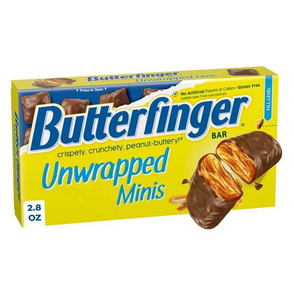 Butterfinger Unwrapped Minis Bars, Crispety Crunchety Peanut-Buttery Bites, Movie Theater Candy, Concession Box 2.8 oz