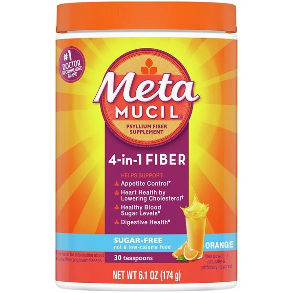Metamucil Multi-Health Psyllium Fiber Supplement Sugar-Free Powder, Orange