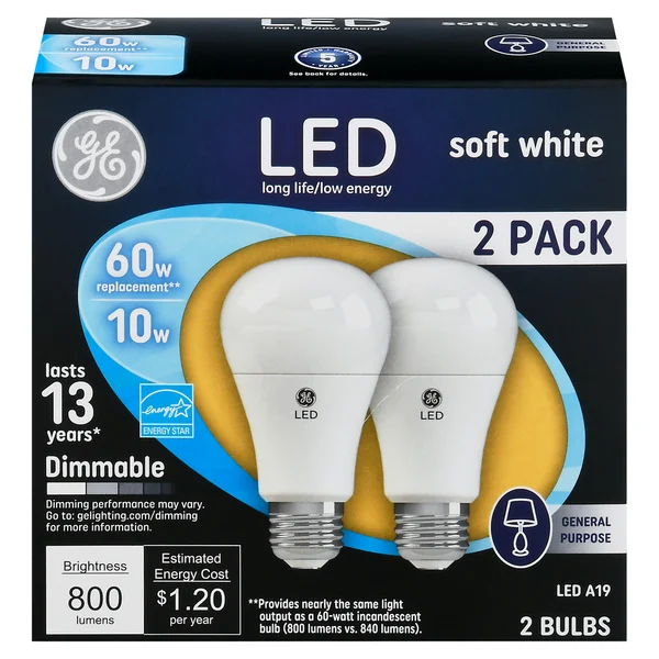 GE Light Bulbs, LED, Soft White, 10 Watts, 2 Pack