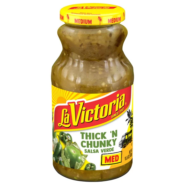 LA VICTORIA Thick 'N Chunky Salsa Verde, Medium, Shelf Stable, 15.5 oz Jar