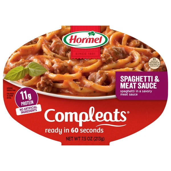 Hormel COMPLEATS Spaghetti & Meat Sauce, Shelf Stable, 7.5 oz Plastic Tray