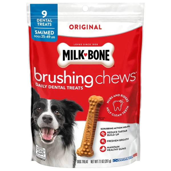 Milk-Bone Brushing Chews Daily Dental Dog Treats, Small/Medium, 9 Bones