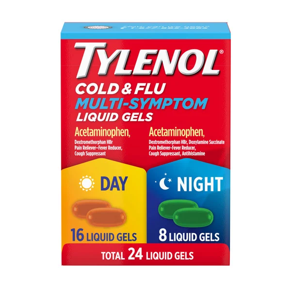 TYLENOL Day & Night Cold & Flu Multi-Symptom Liquid Gels Pack, 24 ct