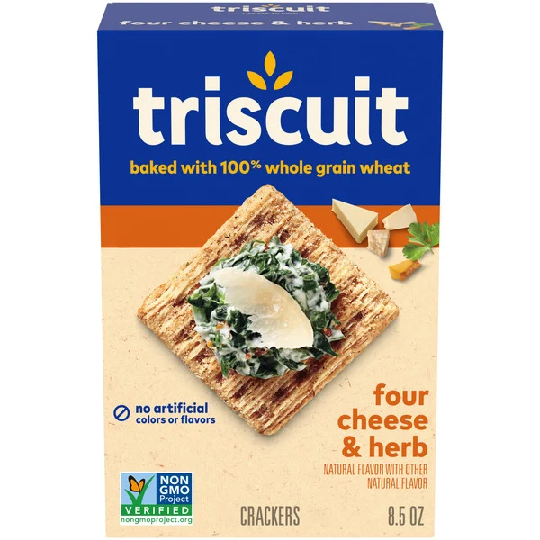 TRISCUIT Four Cheese & Herb Whole Grain Wheat Crackers, Lunch Snacks, Snack Crackers