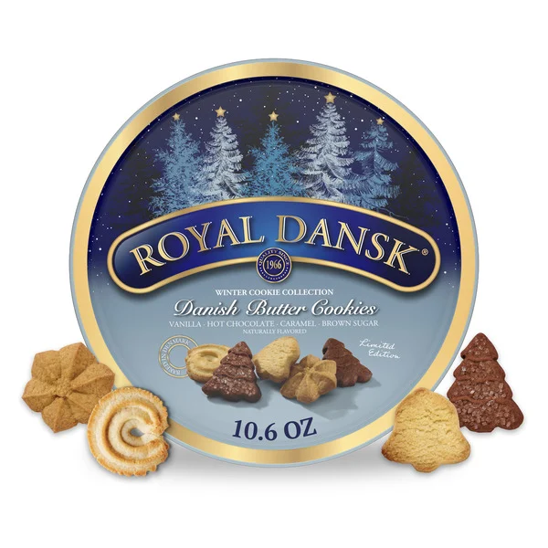 Royal Dansk Danish Butter Cookies, Holiday Danish Cookies, Christmas Cookies, Winter Cookie Gift Tin 10.6 oz