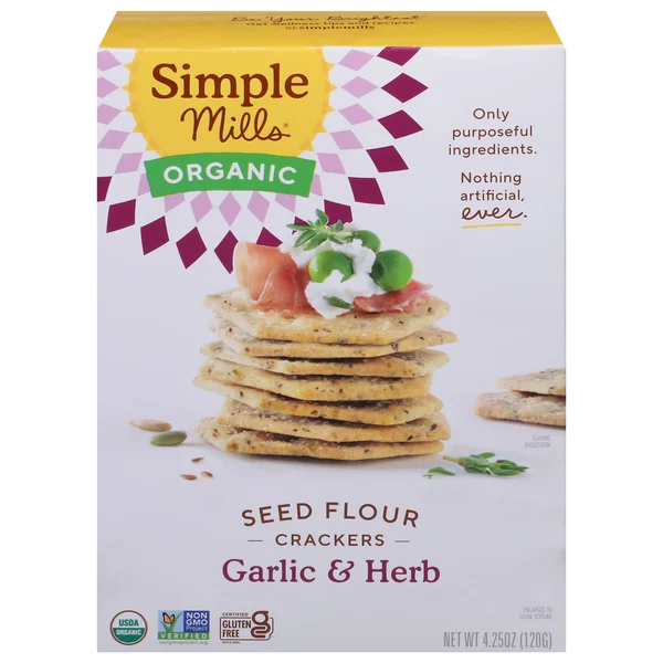 Simple Mills Organic Seed Flour Crackers, Garlic & Herb