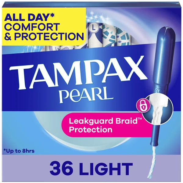 TAMPAX Pearl Tampons with Leak Guard Braid, Light