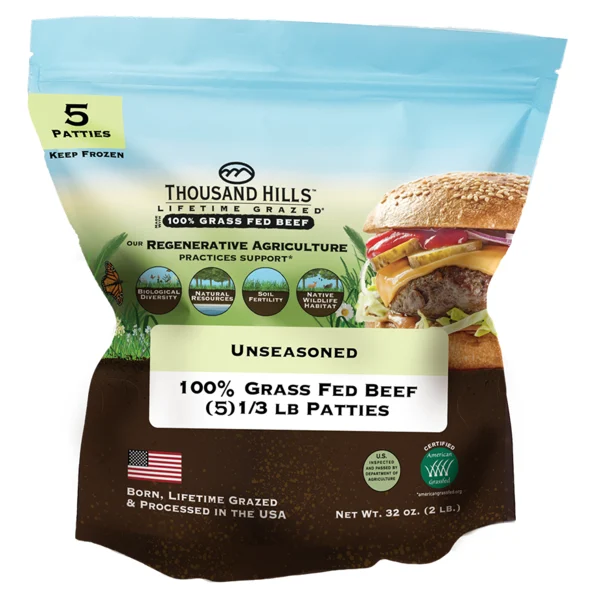 Thousand Hills Lifetime Grazed 100% Grass Fed Beef Patties, Unseasoned