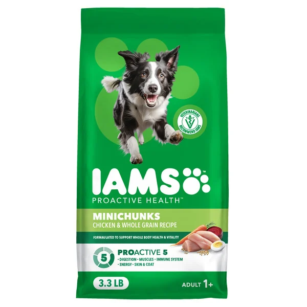 IAMS Proactive Health Adult Minichunks Dry Dog Food Chicken & Whole Grain Recipe, (4) 3.3 lb. Bags