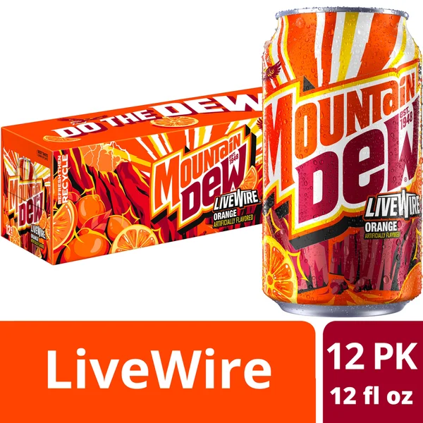 Mountain Dew Live Wire Soda Pop Citrus with Orange Natural and Artificial Flavor Soda