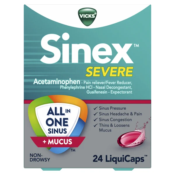 Vicks Sinex SEVERE, All-In-One Sinus + Mucus Relief, Non-Drowsy, Liquicaps