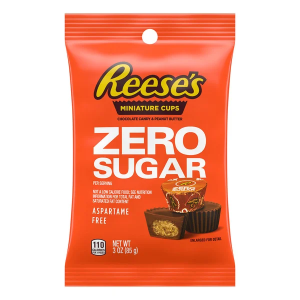 Reese's Zero Sugar Miniatures Chocolate Peanut Butter Cups, Candy Bag, 3 oz