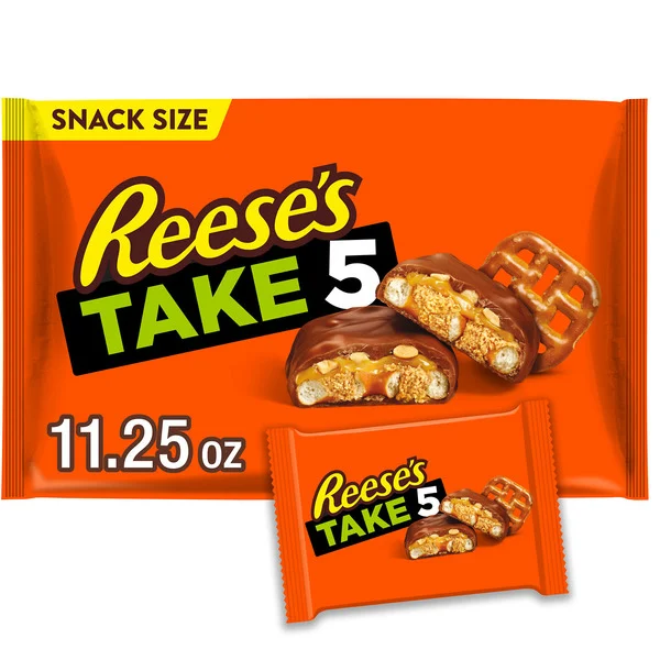 Reese's TAKE 5 Pretzel, Peanut and Chocolate Snack Size, Candy Bag, 11.25 oz