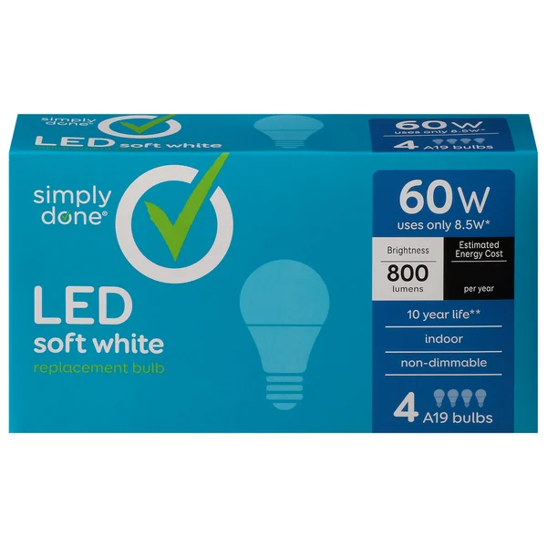 Simply Done Light Bulb, Replacement, LED, Soft White, 60 Watts
