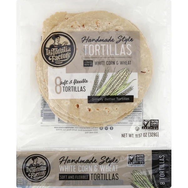 La Tortilla Factory Tortillas, White Corn & wheat, Handmade Style