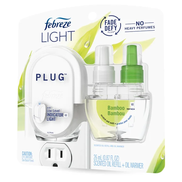 Febreze LIGHT PLUG Air Freshener, Bamboo, Starter Kit & Oil Refill