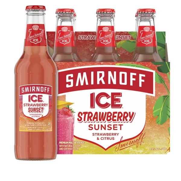 Smirnoff Ice Strawberry Sunset, 11.2 fl oz, 6 Pack Bottles, 4.5% ABV