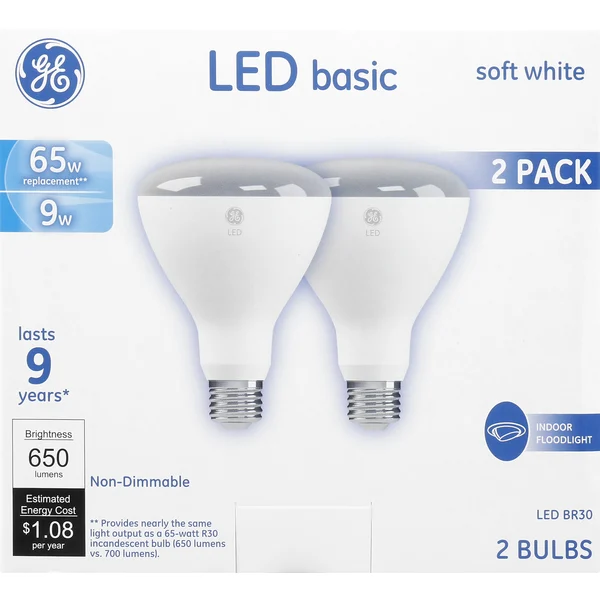 GE Light Bulbs, LED, Indoor Floodlight, Soft White, 9 Watts, 2 Pack