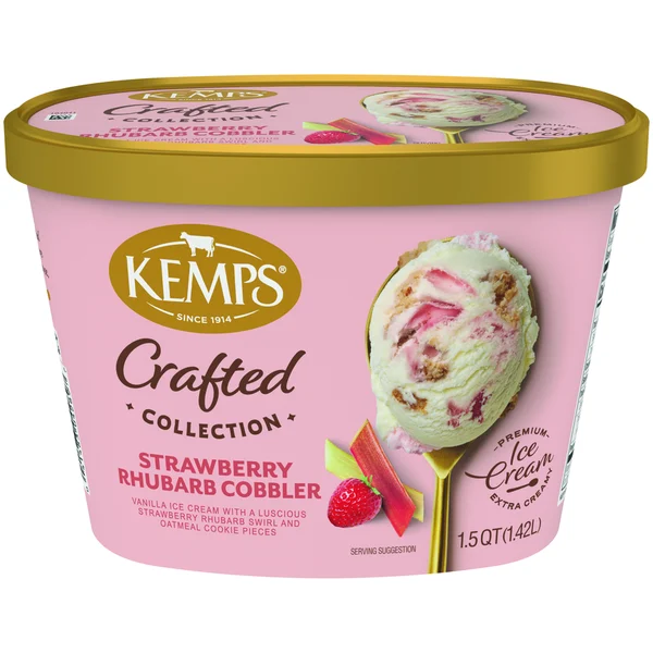 Kemps Simply Crafted, Strawberry Rhubarb Cobbler, Premium Ice Cream