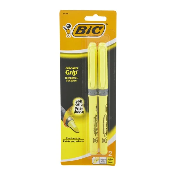 BIC Brite Liner Grip Chisel Tip Highlighter Yellow - 2 CT