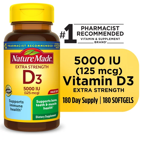 Nature Made Extra Strength Vitamin D3 5000 IU (125 mcg) Softgels