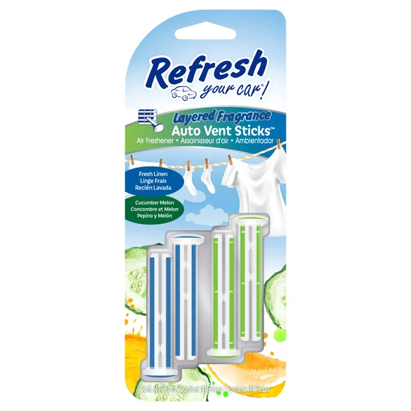Refresh Your Car Odor Eliminating Vent Sticks Cucumber Melon Fresh Linen