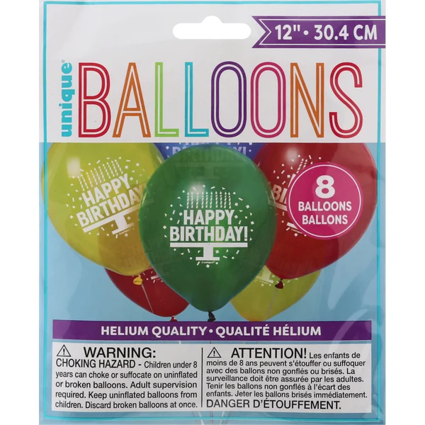 Unique Balloons, Happy Birthday, 12 Inch