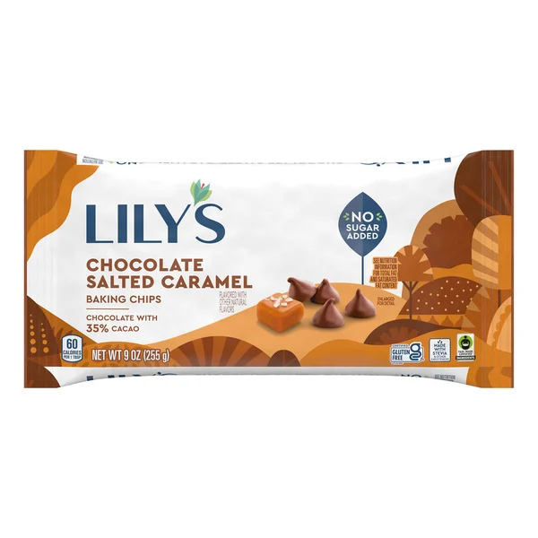 LILY'S Chocolate Salted Caramel Flavored No Sugar Added, Baking Chips Bag, 9 oz