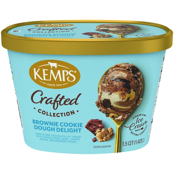 Kemps Simply Crafted, Brownie Cookie Dough Delight, Premium Ice Cream