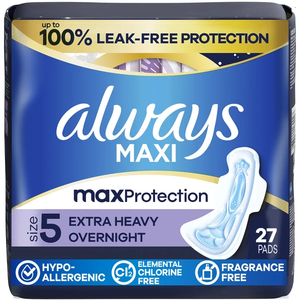 Always Maxi Size 5 Extra Heavy Overnight Pads With Wings