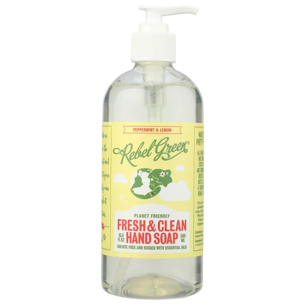 Rebel Green Fresh & Clean Hand Soap, Peppermint & Lemon, 16.9 Fluid Ounces