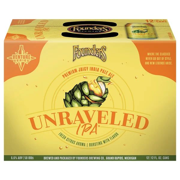 Founders Brewing Beer, Unraveled IPA, Premium Juicy India Pale Ale