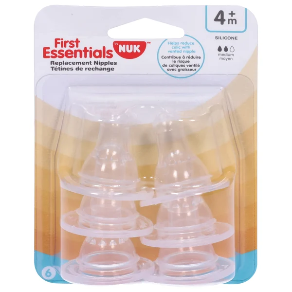 NUK First Essentials Nipples, Replacement, Silicone, Medium