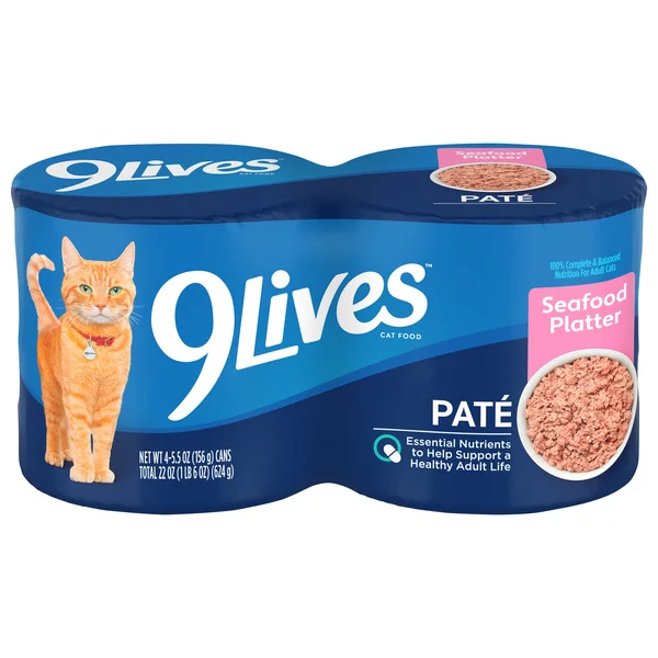 9Lives Paté Seafood Platter Wet Cat Food, 5.5 oz. Cans (Pack of 4)