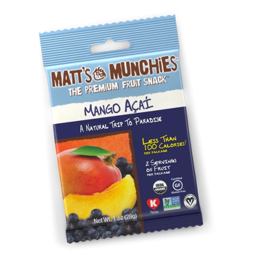 Matts Munchies Premium Fruit Snack - Mango Acai CASE Of 12