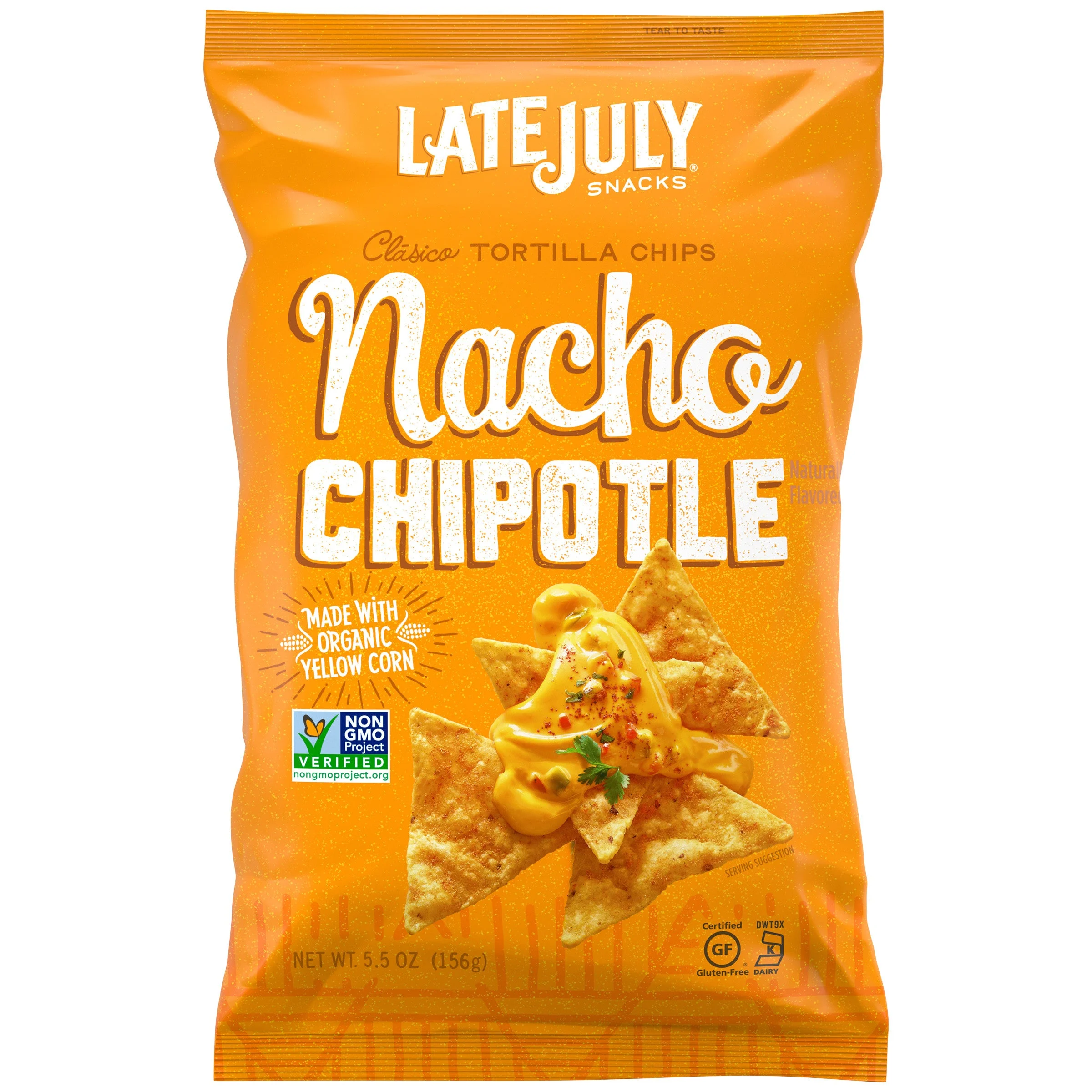 Late July Tortilla Chips Nacho Chipotle 5.5 Ounce Size - 12 Per Case.