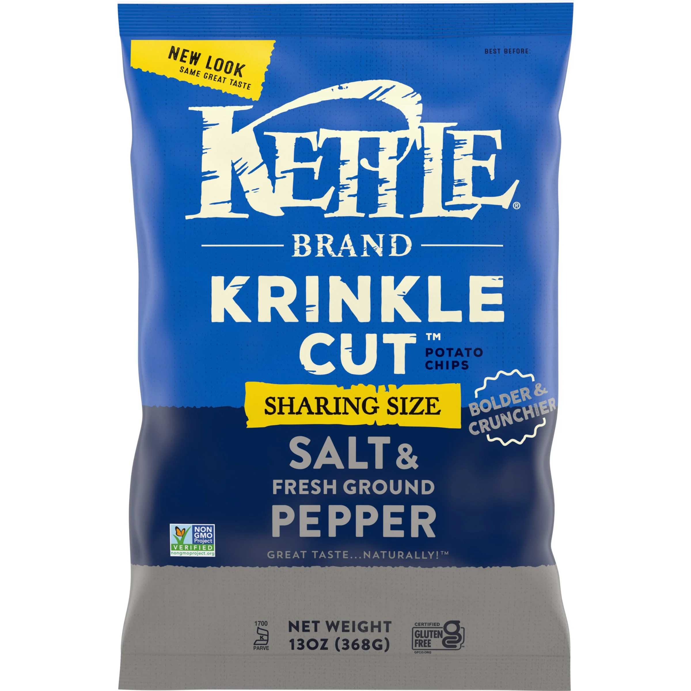 Kettle Brand Potato Chips Krinkle Cut Salt& Ground Pepper Kettle Chips Sharing Size 13 Ounce Size - 9 Per Case.