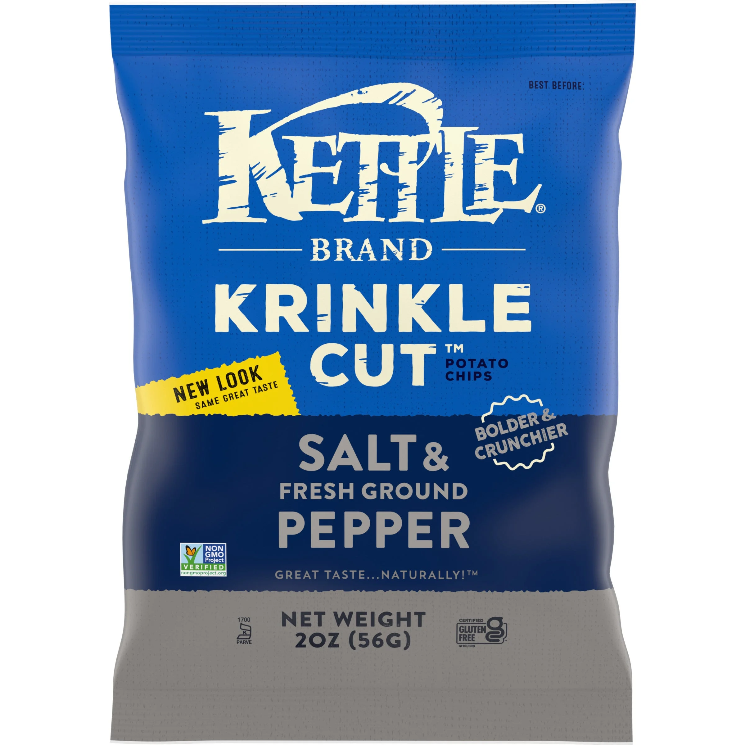 Kettle Brand Potato Chips Krinkle Cut Salt &fresh Ground Pepper Kettle Chips 2 Ounce Size - 24 Per Case.