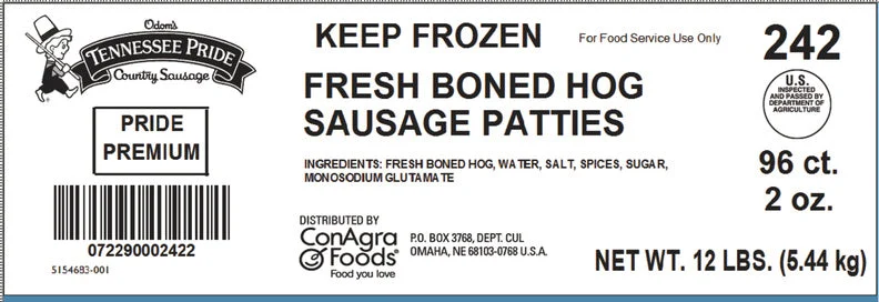 Odoms Tennessee Pride Whole Hog Fresh Sliced3 Inch Sausage Patties 2 Ounce Size - 96 Per Case.