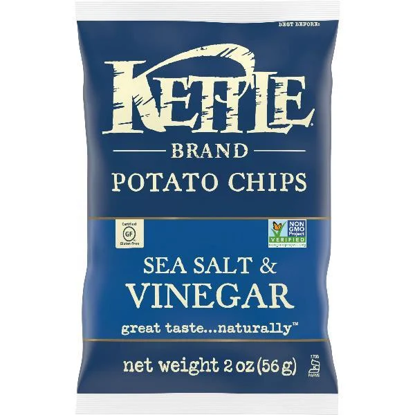 Kettle Brand Potato Chips Salt & Vinegar Kettle Chips Snack Bag 2 Ounce Size - 24 Per Case.