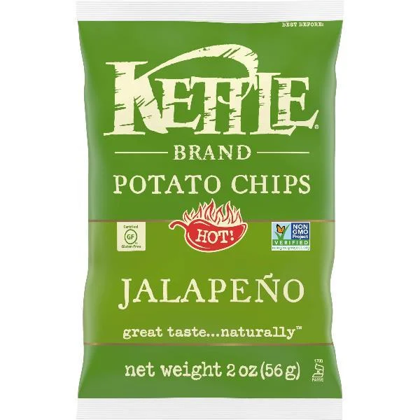 Kettle Brand Potato Chips Jalapeno Kettle Chips Snack Bag 2 Ounce Size - 24 Per Case.