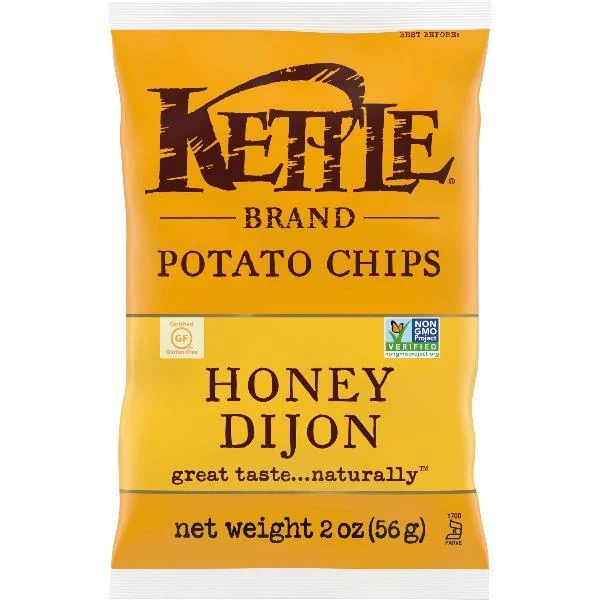 Kettle Brand Potato Chips Honey Dijon Kettlechips Snack Bag 2 Ounce Size - 6 Per Case.